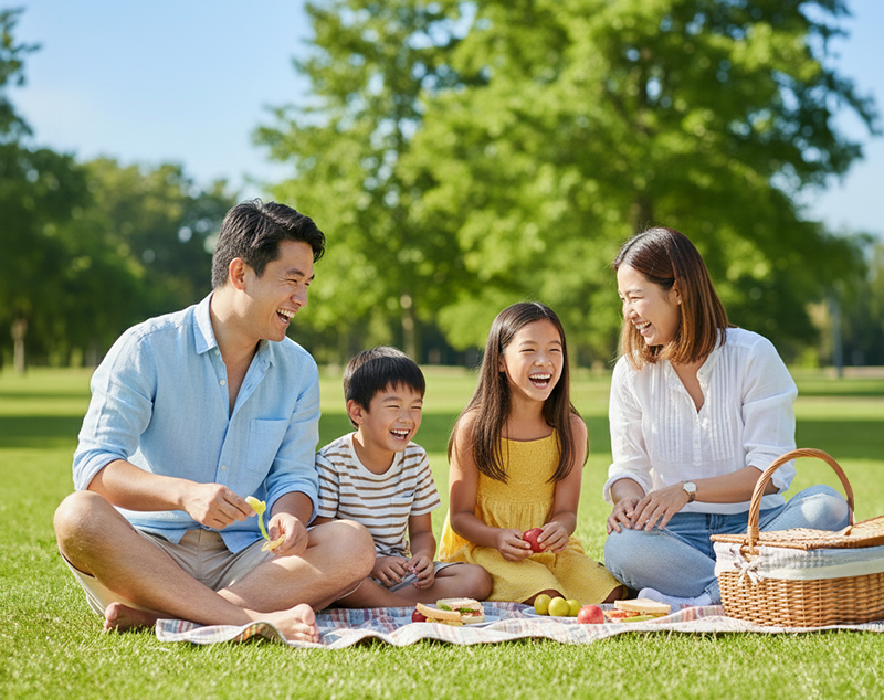 Família fazendo pipenique